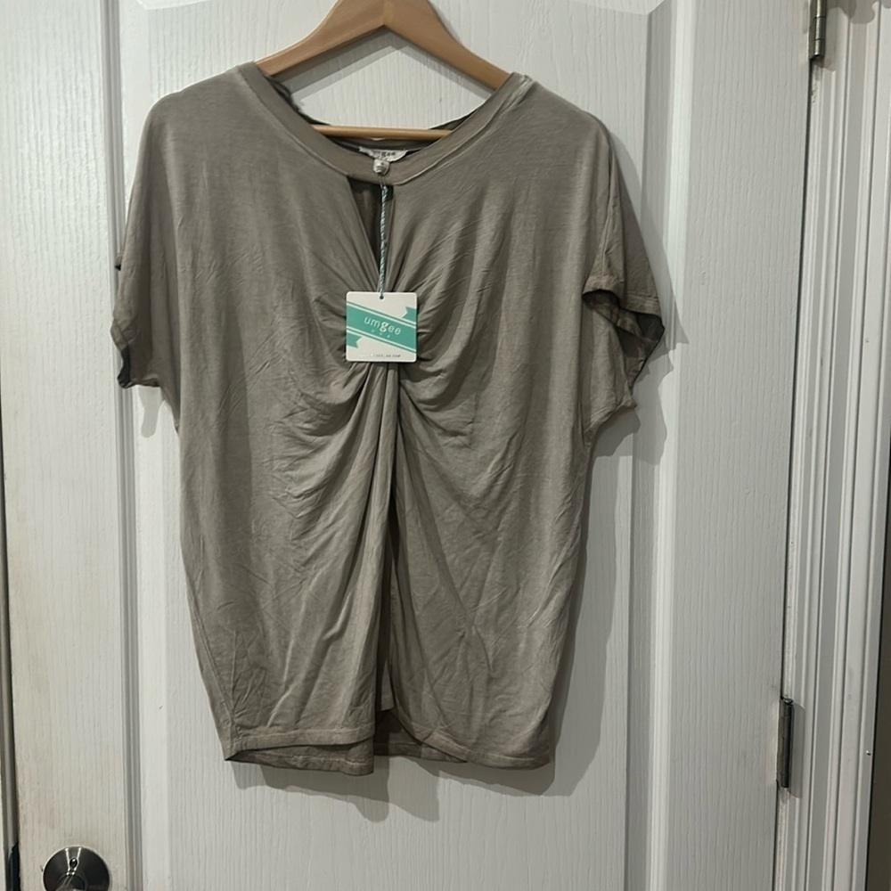 Umgee Sz S oversized taupe short sleeve top NWT
